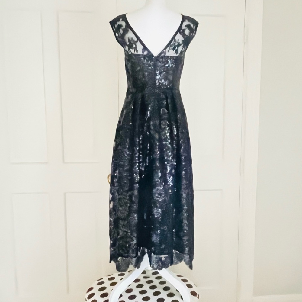 Kay Unger navy black embellished tea length gown 4 - Picture 2 of 13